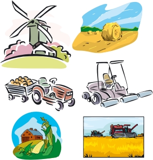 Векторные картинки. Сельское хозяйство, поле, пшеница, мельница